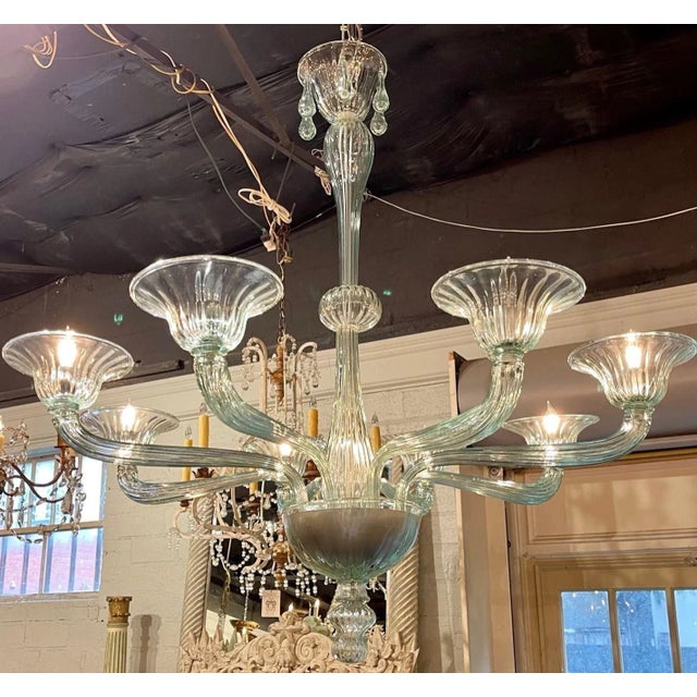 Glass Modern Murano Glass 8 Light Chandelier in Fontana Green For Sale - Image 7 of 7