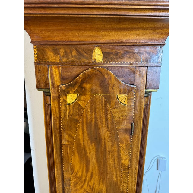 18th Century New Jersey Chippendale Style Grandfather Clock With Inlaid Case & Moon Phase Dial For Sale In Los Angeles - Image 6 of 12