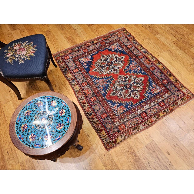 19th Century Handwoven Anatolian Village Rug, Caucasian Design Wool, 4' x 5' For Sale - Image 10 of 18