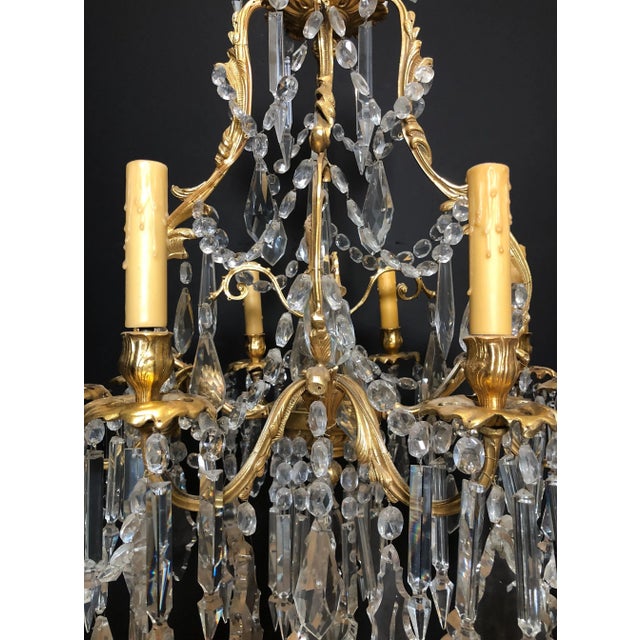 Late 19th Century Pair of 19th Century French Louis XV Gilt Bronze and Crystal Chandeliers For Sale - Image 5 of 8