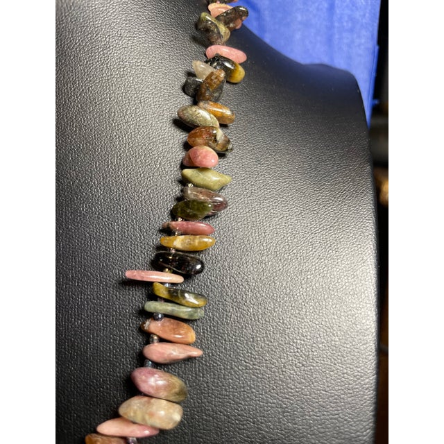 Late 20th Century Gemstone Necklace Rainbow Tourmaline Graduated Stick Necklace Sterling Silver Clasp For Sale - Image 5 of 6