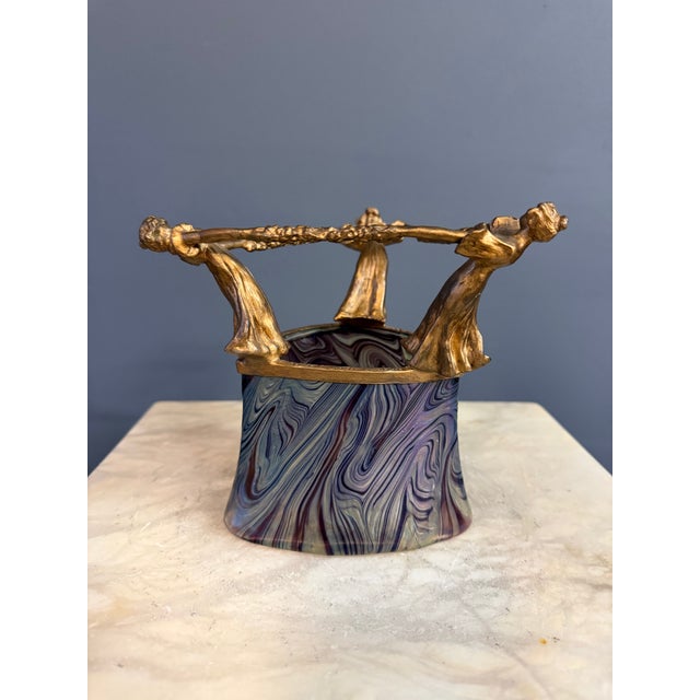 Late 19th Century Loetz Art Nouveau Iridescent Glass Vase With Gilt Figural Rim Austria Circa 1895 For Sale - Image 5 of 11