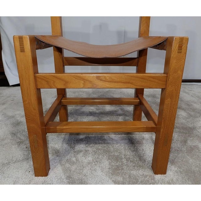 Vintage Chairs in Elm and Leather from Maison Regain, 1970, Set of 4 For Sale - Image 12 of 18