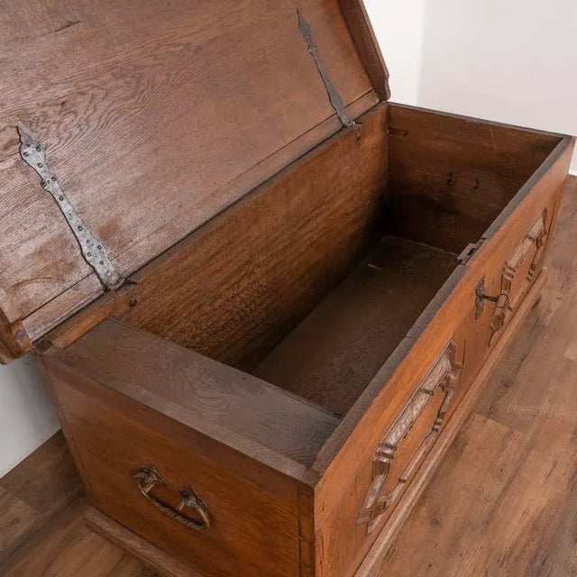 Late 18th Century Antique Baroque 18th Century Oak Trunk With Carved Details For Sale - Image 5 of 11