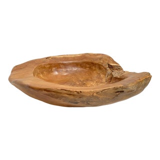 1970s Vintage Large Live Edge Hand Carved Burl Wood Centerpiece Bowl For Sale