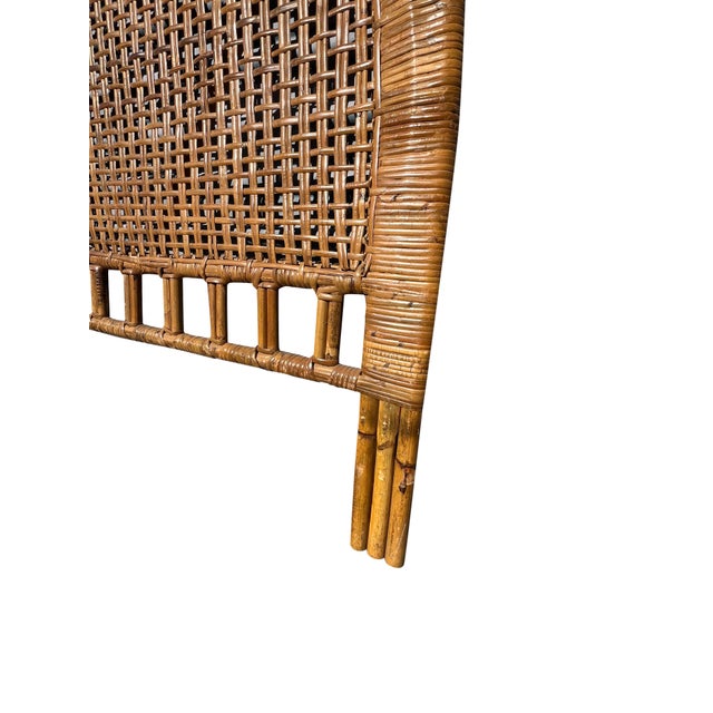 Boho Chic Vintage Round Rattan Wicker Full Headboard in Coastal Boho Chic Modern Style For Sale - Image 3 of 5