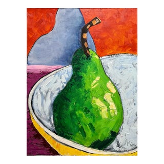 Suzanne Mears, Large Pop Art Oil Painting "Pear" Modernist Colorful Composition For Sale