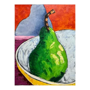 Suzanne Mears, Large Pop Art Oil Painting "Pear" Modernist Colorful Composition