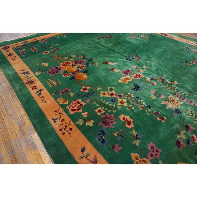 Antique Large Chinese Deco Hand Knotted Pile Rug, Country of Origin: China, Circa Date: 1920s. This exceptional piece...