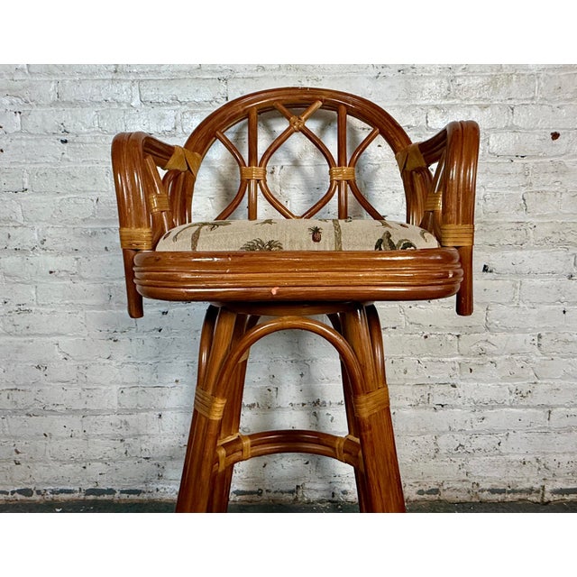 Brown Mid 20th Century Rattan Backed Swivel Bar Stool For Sale - Image 8 of 11