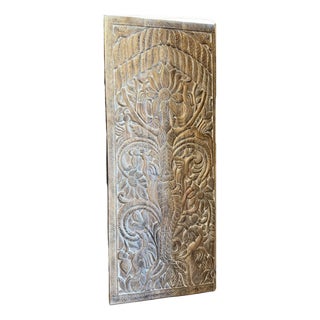 Tree of Life Carved Natural Wood Barn Door – Feature Wall Panel 84x36 For Sale