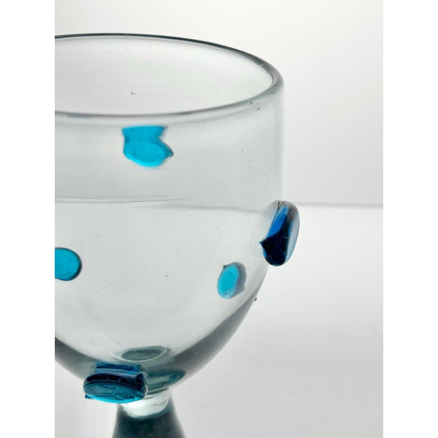 Mexican Aqua Blue Confetti Raised Pebble Mexican Blown Wine or Water Glasses - 5 pcs For Sale In Dallas - Image 6 of 8