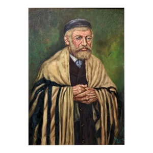 Rare Modernist Judaica Scholar Rabbi in Synagogue Oil Painting Signed Mora