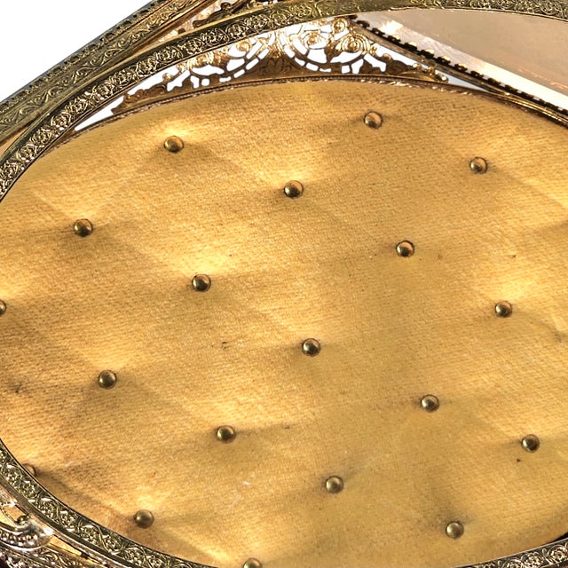 Ormolu Gold Filigree Beveled Glass Jewelry Casket With Lily of the Valley Detail, Mid 20th Century For Sale - Image 16 of 18