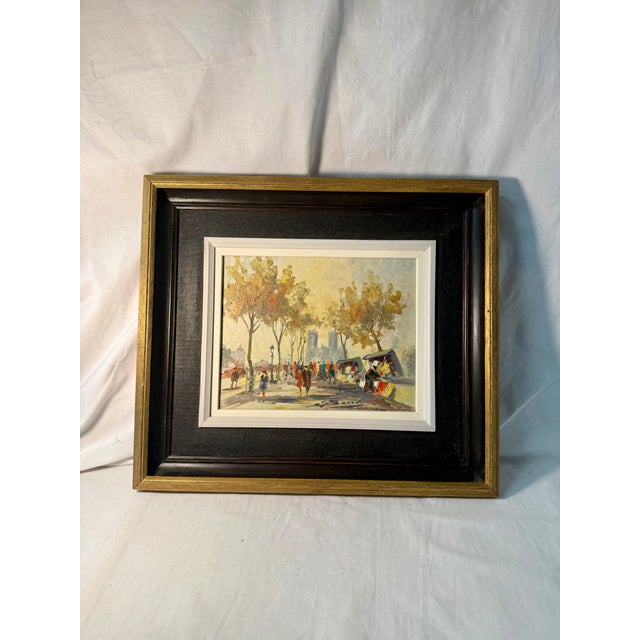 Mid 20th Century Impressionistic French Oil Painting, Notre Dame and Bouquinistes, Framed For Sale - Image 4 of 7