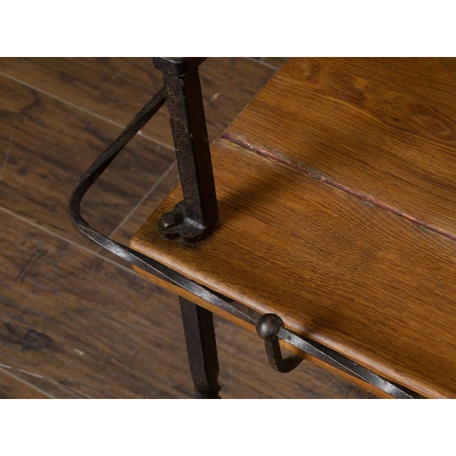 American Midcentury Metal and Wood Two-Tiered Shelving Unit with Twisted Motifs For Sale - Image 12 of 12