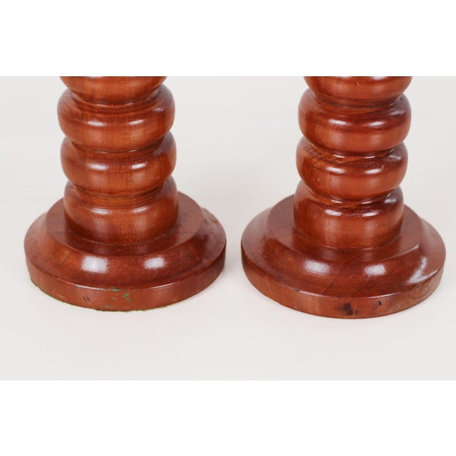 1970s Mid-Century Modern Pair of Hand-Turned Wood Candlesticks For Sale - Image 5 of 8