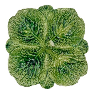 Vintage Green Ceramic Cabbage Lettuce Leaf Serving Platter Bowl Portugal For Sale