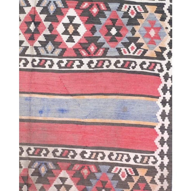 Vintage Shiraz Kilim Rug. Hand knotted. 100% Lamb’s wool and lamb’s wool pile. Flat weave. This collection complements any...