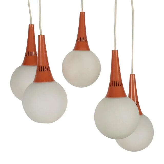 Space Age Orange & White 5-Orb Pendant Lamp For Sale - Image 4 of 9