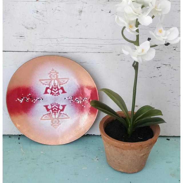 Rustic 1970s Enamel Copper Southwest Dish Pink Rain Dancer For Sale - Image 3 of 6