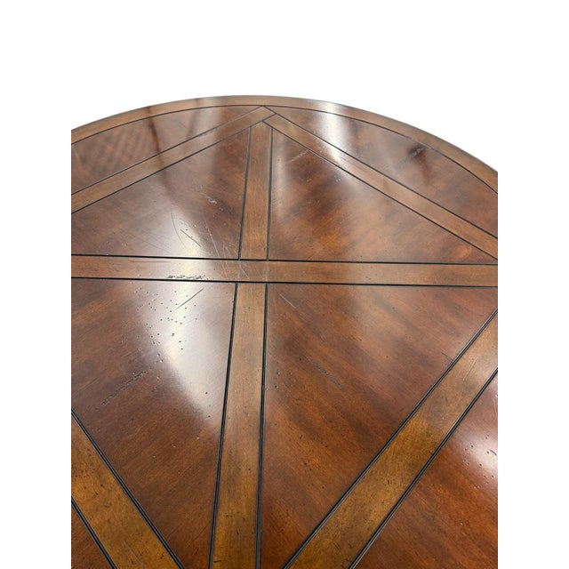Round Inlaid Wood Two-Tier Coffee Table on Brass Casters For Sale In Indianapolis - Image 6 of 9