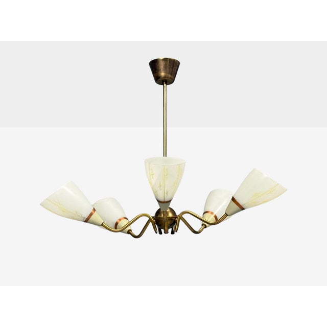 1940s Swedish Modern, Pendant Light, Opaline Glass, Brass, Sweden, 1940s For Sale - Image 5 of 10