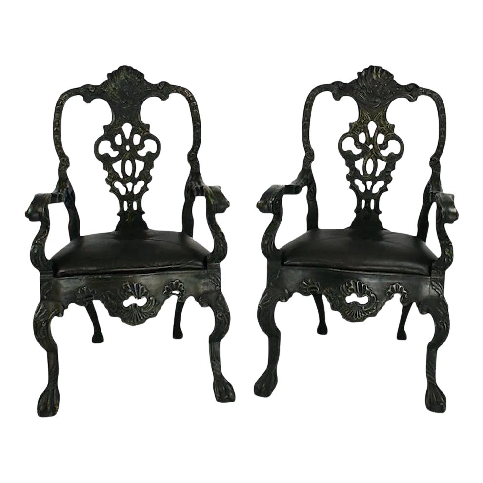 Circa 1900, Baroque Revival Green Armchairs, Portugal, a Pair Chairish