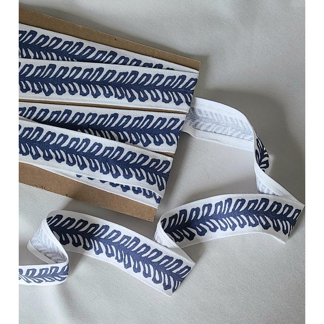 4 yards Thibaut Designs decorative tape trim in a leaf design ‘Lenox’ color: ‘Bermuda’ (navy on white) 2” wide, printed on...