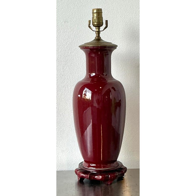 Mid-Century Modern Vintage Oxblood Glazed Ceramic Lamp For Sale - Image 3 of 12