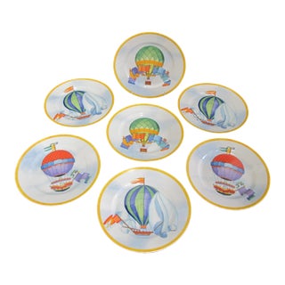 Williams Sonoma Montgolfiere Hot Air Balloon 7 3/4" Salad Dessert Plate Set of 7 For Sale