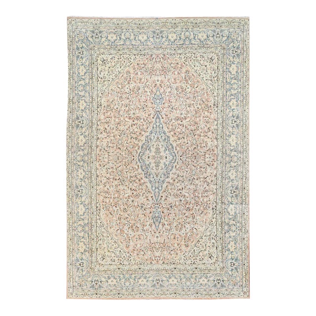 1960s Ivory Vintage Persian Kashan Rug For Sale