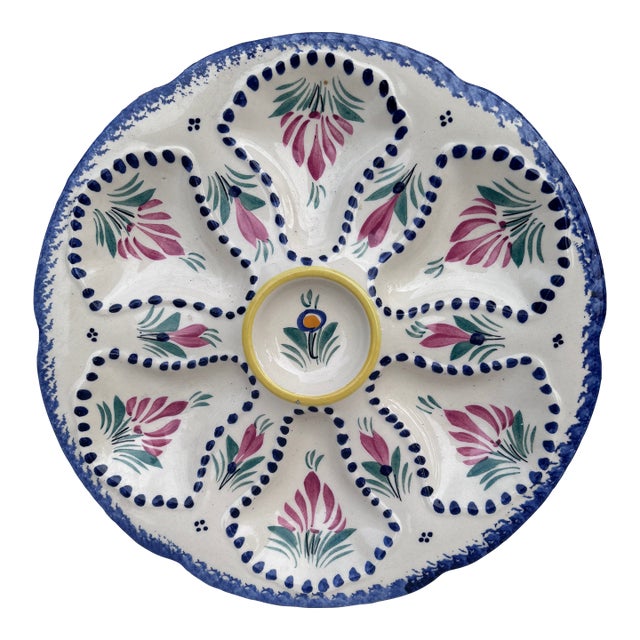 Mid-Century French Faience Oyster Plate Quimper For Sale