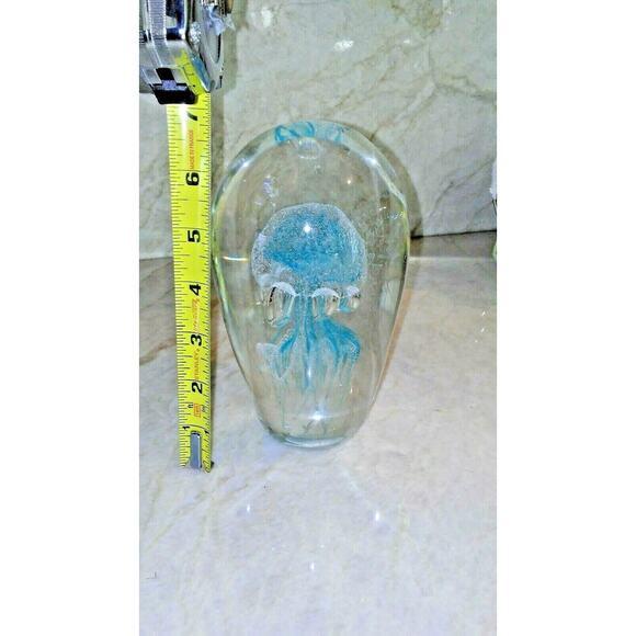 1970s Paperweight Jellyfish 7" Handblown Glass Man-O-War Ocean Blue Clear Egg Shaped For Sale - Image 9 of 10