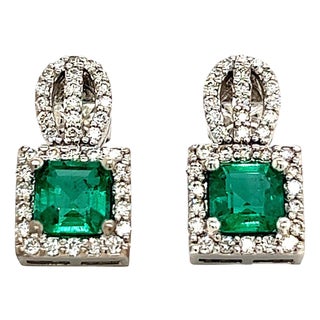 Natural Emerald Diamond Stud Earrings 14k Gold 2.84 TCW Certified For Sale