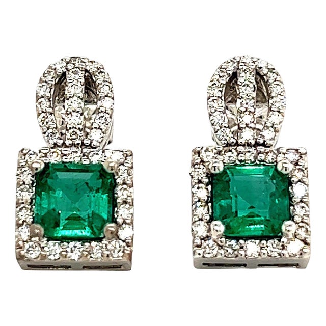 Natural Emerald Diamond Stud Earrings 14k Gold 2.84 TCW Certified For Sale