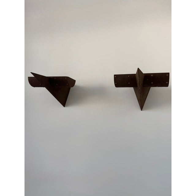 Vintage Metal Wall Sconces with Rust-Like Patina, France, 1970, Set of 2 For Sale - Image 6 of 8