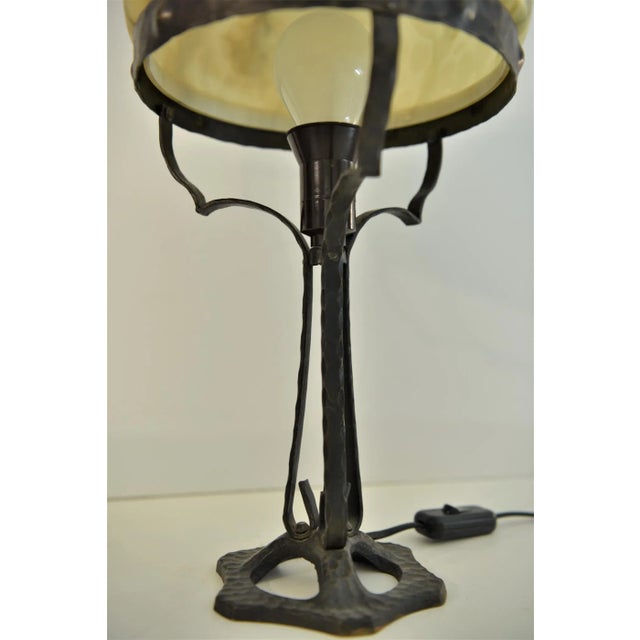 Art Nouveau Swedish Wrought Iron and Glasstable Lamp from Jugendstil, 1925 For Sale - Image 5 of 10