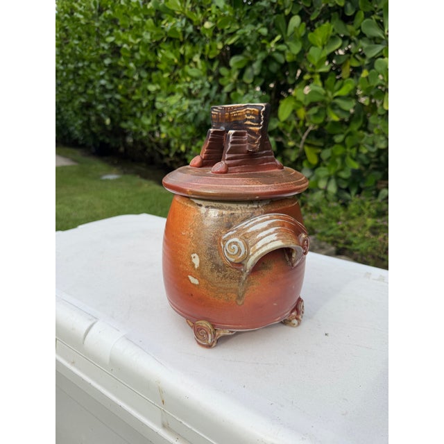 Vintage Mark Heimann Studio Pottery Covered Jar With Sculptural Handles For Sale - Image 4 of 9