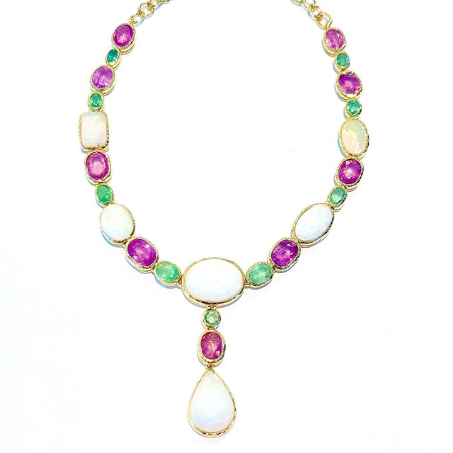 Early 21st Century BOCHIC "Capri" Vintage Pink Sapphire, Emerald & Ethiopian Opal 18K Gold & Silver For Sale - Image 5 of 18