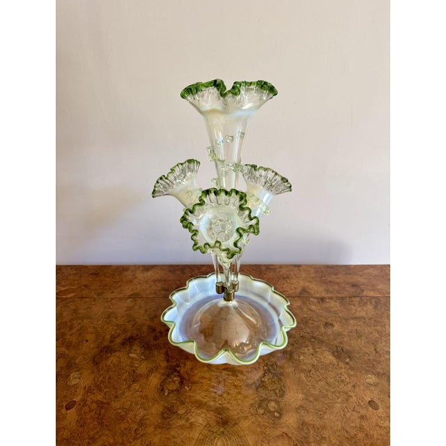 Antique Vaseline and Green Glass Epergne, 1880 For Sale - Image 4 of 9