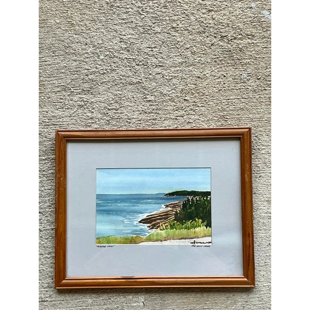 Vintage Framed Coastal Landscape Watercolor For Sale - Image 12 of 12