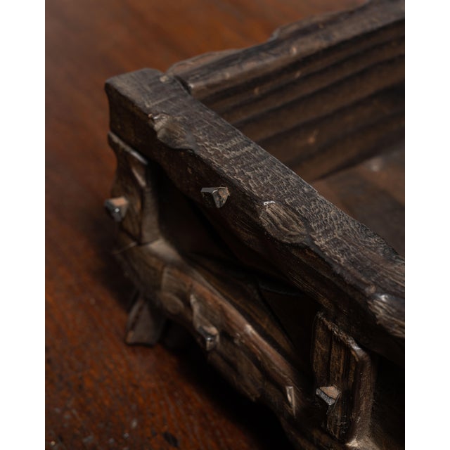Spanish Early 20th Century Dark Brown Spanish Hand-Carved Wood Box For Sale - Image 3 of 15