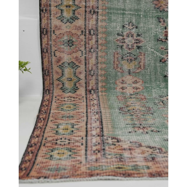 1970s 1970s Vintage Handmade Wool Cotton Green Area Rug For Sale - Image 5 of 12