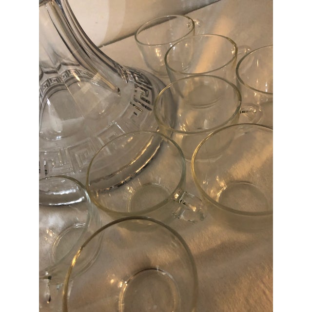 Vintage 1930s Heisey Greek Key Punch Bowl and Stand With Cups - 15 Piece Set For Sale - Image 4 of 13