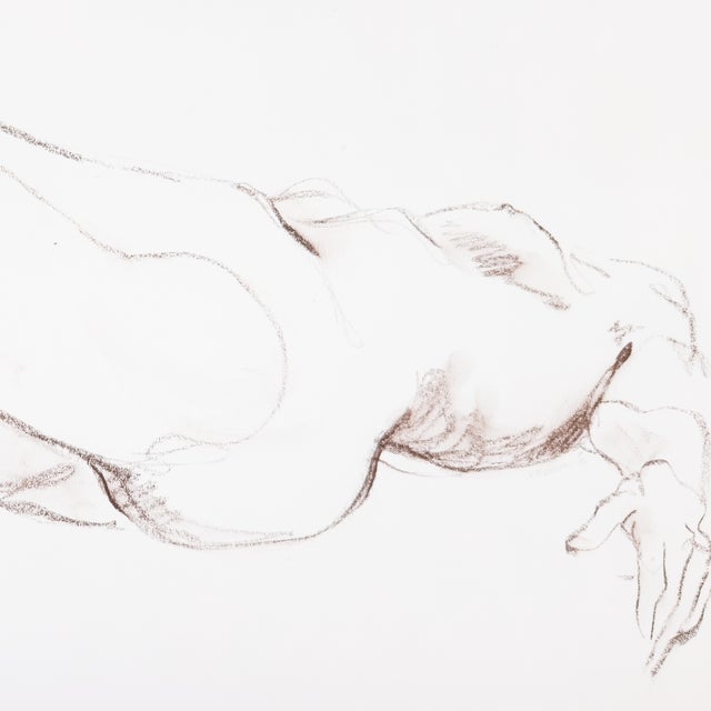 Drawing/Sketching Materials Reclining Nude in Conte - V. Morgan, C. 1980 For Sale - Image 7 of 12