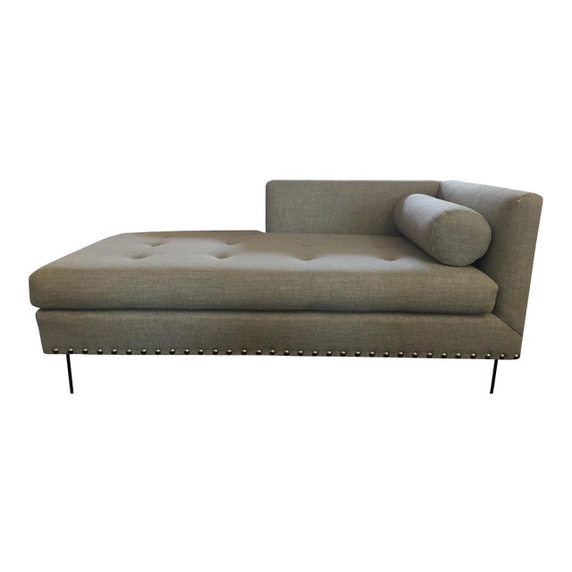 Custom Light Green/Gray One Arm Chaise Chairish