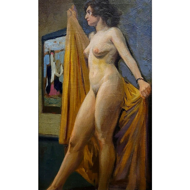 American Niels Peter Nielsen- Nude Female With Towel -1930s Oil Painting For Sale - Image 3 of 8