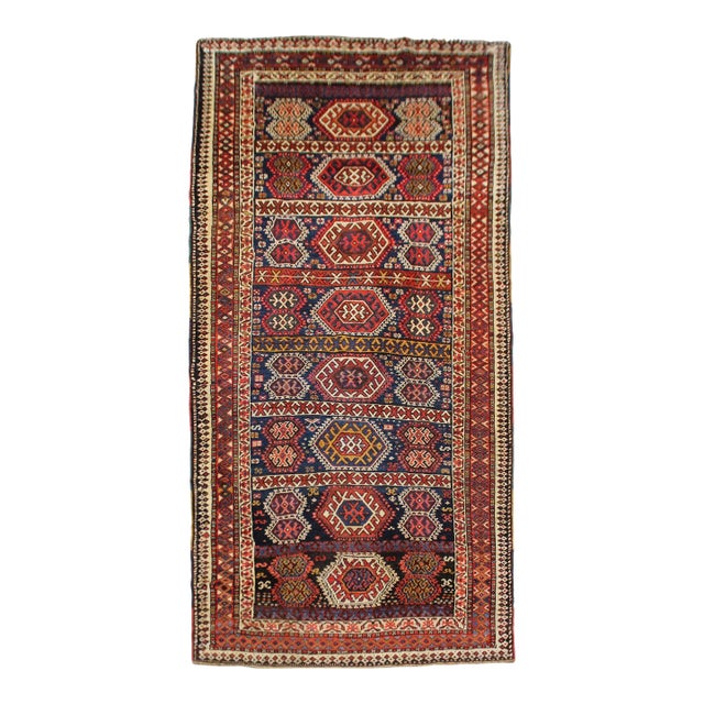 Handmade Antique Kazak Rug. 4'1" X 9'1" For Sale