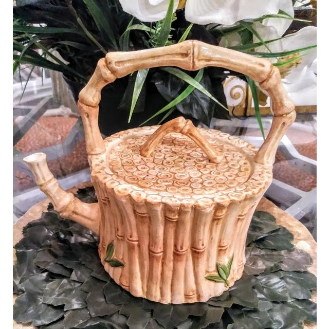 Tan Italian Faux Bamboo Palm Beach Regency Tea Pot For Sale - Image 8 of 8
